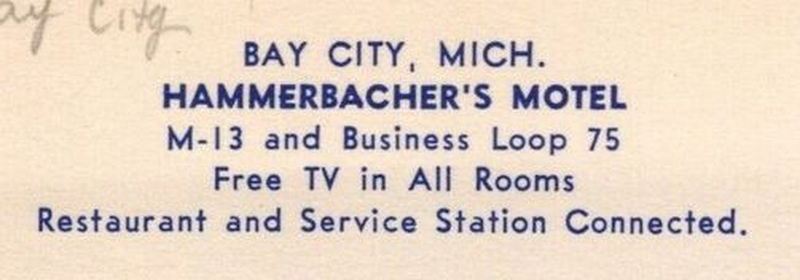 Pauls Motel of Bay City (Hammerbachers Motel) - 1959 Postcard (newer photo)